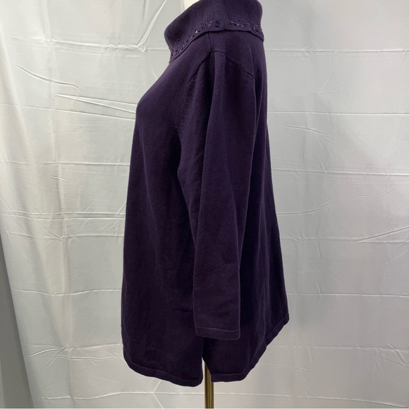 Isabella Rodriguez Hand Embroidered 3/4 sleeve Cowl Neck Purple Sweater 1X - Picture 12 of 15